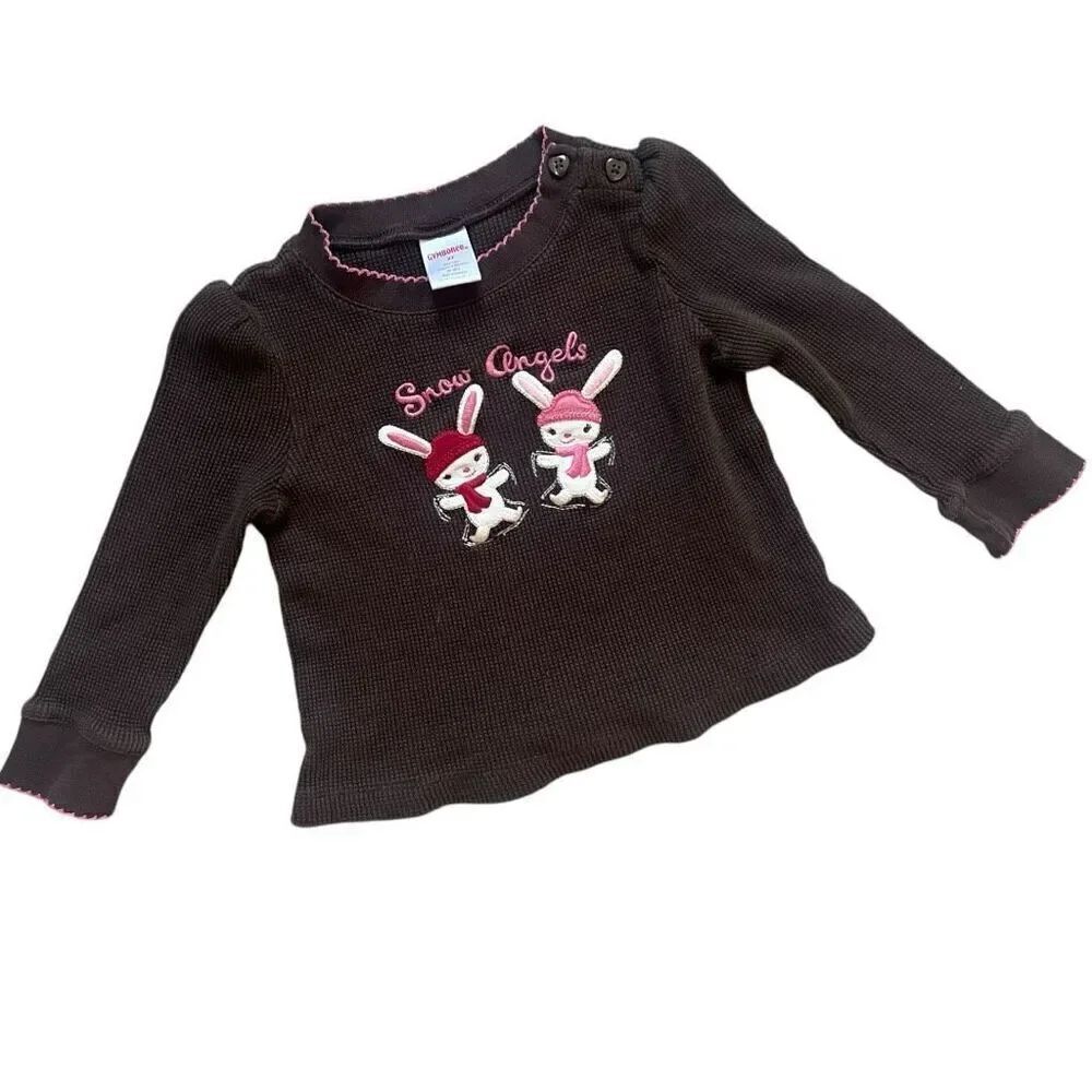 Toddler Girls Gymboree Snow Angels Embroidered Bunny Waffle Knit Shirt  - Sz 2T